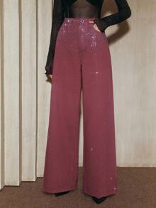 Anewsta Women's Fashionable Flared Leg Pants, Bright Blue