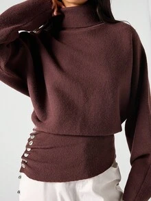 LYSMO 2025 Nuevo Llegado Minimalismo Invierno Mujer Minimalista unicolor Cuello Alto Manga Larga Diseño de Botón en la Cintura Suéter Casual Para Mujer Parte Superior Color Marrón Chocolate Acción de Gracias Para Mujer Invierno Para Mujer Año Nuevo Mirada y Navidad Para Mujer Año Nuevo Mirada Navidad Para Mujer - Multicolor - Ver 5