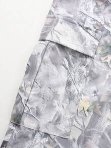 SHEIN 青少年女孩休闲舒适圆领长袖不对称下摆T恤和工装裤套装 - 彩色 - 查看 5