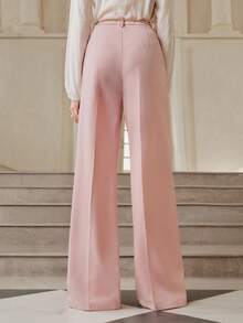 Anewsta Savoree Modern City Solid Color Metal Decorated Pocket Suit Pants - Pink - View 2