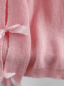 Firerie Plus Size Loose Knit Sweater With Hollow Bow Knot Decor, Plus Size Cute Fall Pullover In Beige/Winter Pink - Pink - View 3