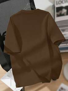 Flirla Branded Brown Short Plus Size Round Neck T-Shirt With Cute, Fashionable, Sexy Printed Pattern Front Design, Comfortable Casual Home Wear For Women, Spring/Summer