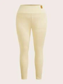 SHEIN PETITE CURVE 大码纯色休闲修身女式紧身裤 - 彩色 - 查看 3