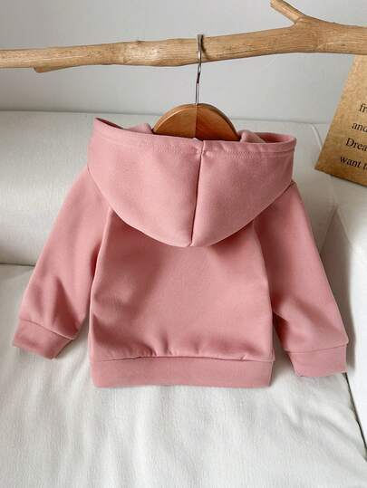 SHEIN Vintaside Kids Baby Girl Casual Solid Color Thermal Lined Hooded Zip-Up Jacket, Suitable For Autumn/Winter