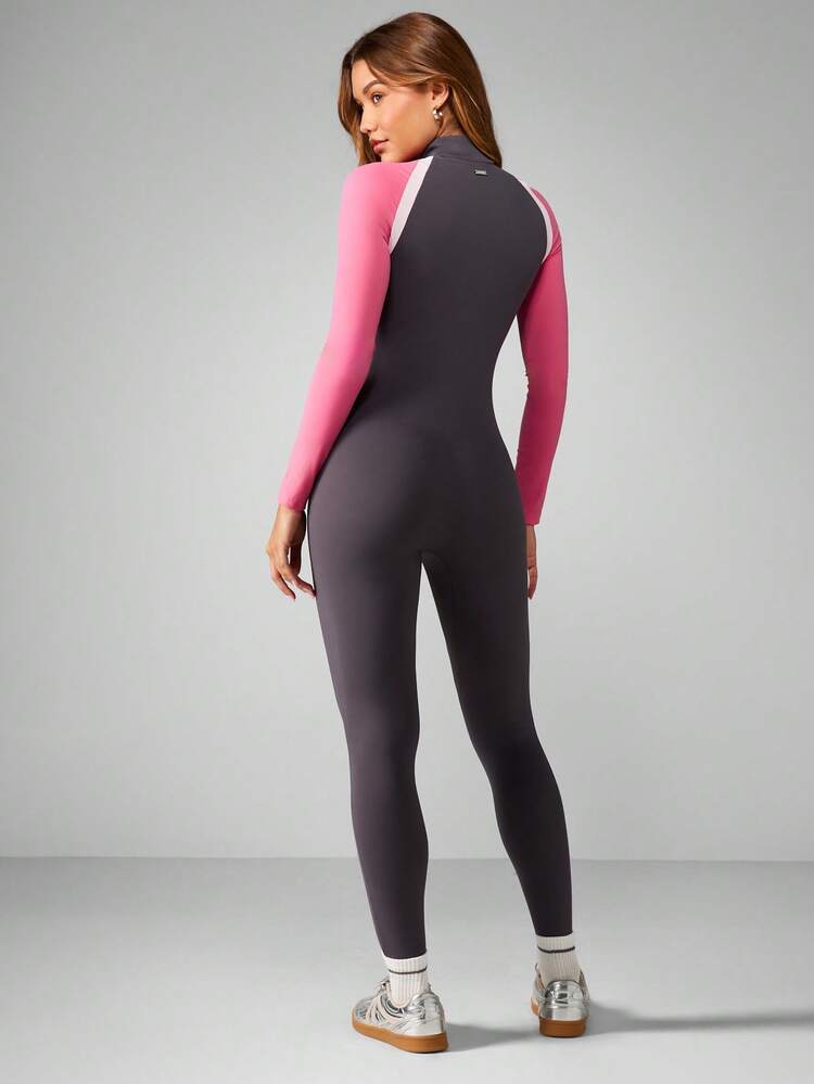 Missguided x Playboy Color Block Long Sleeve Full Length Jumpsuit With High Neck