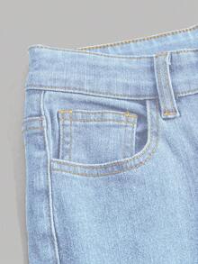 SHEIN Explorewe Quần Jeans Ống Rộng Co Giãn, 5 Túi, Phong Cách Thời Trang Đa Năng, Phù Hợp Cho Bé Gái Tuổi Teen, Cổ Điển, Y2K, Dạo Phố, Học Thuật, Thường Ngày - Rửa nhẹ - Xem 3