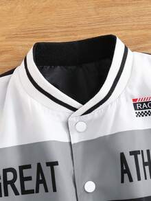 Baby Boys' Autumn White Street Life Casual Graphic Street Fashion Baseball Jacket,Motorcycle Style Letter Print Stand Collar Back-To-School Date - Black and White - View 3