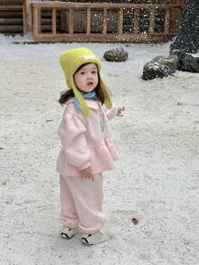 DAZY 2件套女婴休闲可爱印花卫衣和运动裤套装，韩版幼儿女童服装 - 粉色 - 查看 2