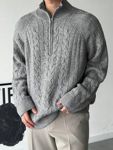 DAZY Men's Gray Half-Zip Solid Color Sweater, Autumn/Winter - Light Grey - View 5