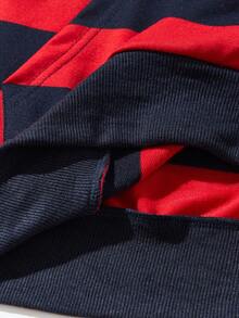 ROMWE MEN Prep Men's Union Jack Flag Print Striped Long Sleeve Pocket Drawstring Hoodie - Black - View 5