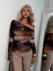 Aloruh 复古美式扎染全印花修身T恤，上衣宽松下衣紧身，适合秋冬 - 彩色 - 查看 3