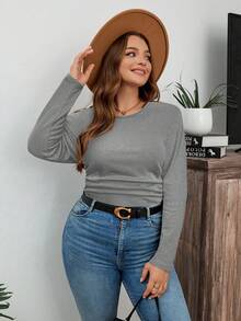 SHEIN LUNE 冬季加厚圆领修身长袖保暖T恤，休闲日常假日穿着