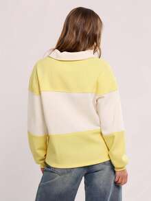 MUSERA Sudadera deportiva con cuello y rayas, parte superior casual para maestras en la vuelta al cole, otoño, invierno y primavera - Amarillo - View 3