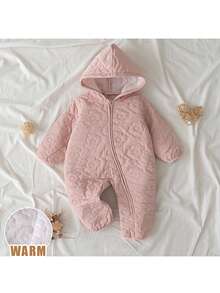Loomiva Combinaison à capuche à manches longues en couleur unie confortable pour bébé fille - Rose bonbon - Voir 7