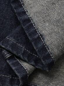 DAZY 女式优雅水洗方领泡泡袖鱼尾牛仔连衣裙，秋季 - 藍色 - 查看 9