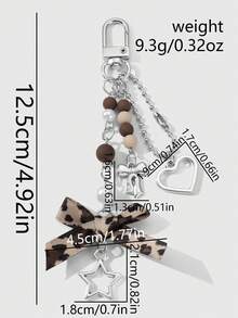 ROMWE Kawaii 1个Y2K极简主义高端银色蝴蝶仿珍珠镂空心形星星编织蝴蝶结DIY钥匙扣包饰，适合女性/女孩日常佩戴，节日礼物 - 棕色-56 - 查看 9