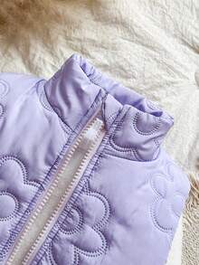 SHEIN Babygirl 冬季无袖拉链简约百搭轻薄修身背心，适合寒冷冬季日常外出穿着 - 紫色 - 查看 6