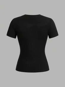 SHEIN EZwear 3pcs Women Crew Neck Solid Striped Casual Fitted Short Sleeve T-Shirt Set, Suitable For Summer - Multicolor - View 8