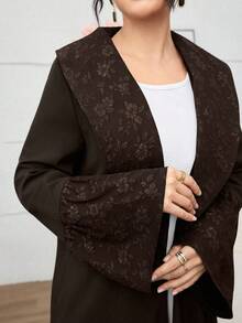 Yasmyna Elegant Black Jacquard Splice Solid Color Robe Abayas - Brown - View 6