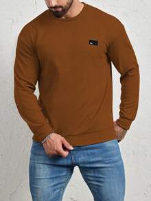 Manfinity Homme Men Oversized Letter Patched Detail Crew Neck Sweatshirt, For Fall, Long Sleeve Top - Brown - View 7