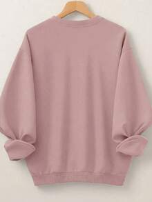EMERY ROSE Plus Size Women's Love Letter Heart-Shaped Pattern Printed Round Neck Sweatshirts Fall - Dusty Pink - View 2