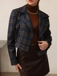 Modelyn Vintage Plaid Collar Zip Up Short  For Women - Multicolor - View 4