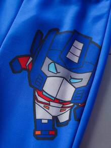 Transformers X SHEIN 男婴休闲卡通机器人印花圆领卫衣和裤子套装，秋季 - 彩色 - 查看 4