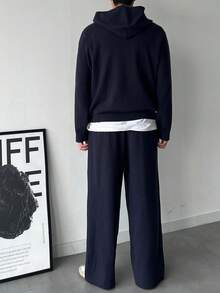 DAZY 男士海军蓝针织连帽衫套装，秋冬 - 藏蓝色 - 查看 2
