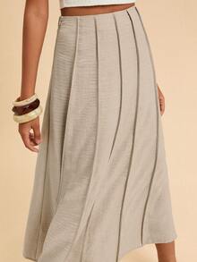 Travachic Falda midi casual/de trabajo con diseño plisado de unicolor para mujer - Albaricoque - Ver 1