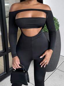 Alexandranx Unitard Jumpsuit mit Ausschnitt vorne - Schwarz - Übersicht 6