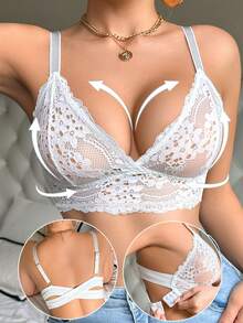 SHEIN 1pc Women's Lace Wireless Comfortable Bra Lingerie Bra - White - View 1