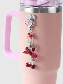 ROMWE Kawaii 1 chiếc Y2K thời trang tinh tế và ngọt ngào, chất lượng cao, dây chuyền rỗng bằng bạc, quả cầu pha lê, xúc xắc, cánh, kim cương, trái tim, ruy băng, nơ, mặt dây chuyền bằng nhựa anh đào, móc khóa tự làm, móc túi, móc treo cốc, móc điện thoại, kèm giá đỡ điện thoại và nhãn dán hình trái tim, thích hợp cho phụ nữ, trẻ em gái, trang phục hàng ngày, quà tặng ngày lễ - Đỏ - Xem 12
