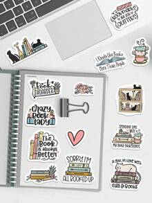 SHEIN Basic living Back To School 2 Sets Of 22 Designs Cartoon Book Cat Book Hoarder Stationery Assorted Stickers Cute Book Lover Bookworms Reading Girl Quote Teacher Stickers - Multicolor - View 2
