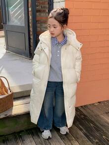 Dazy Kids Girls' Solid Color Hooded Padded Coat, Young Girl Fall Clothes - Beige - View 6