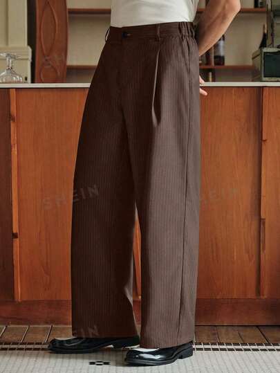 SWAVVY Men's Casual Commuter Striped Slant Pocket Suit Pants