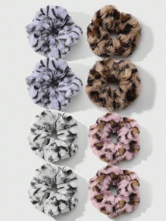 Kawaii 2pcs/Set Fashionable Korean Style Chic Scrunchies, Soft Plush Leopard/Striped/Zebra Print Hair Ties, Suitable For Women/Girls Daily Wear, Gift For Friends