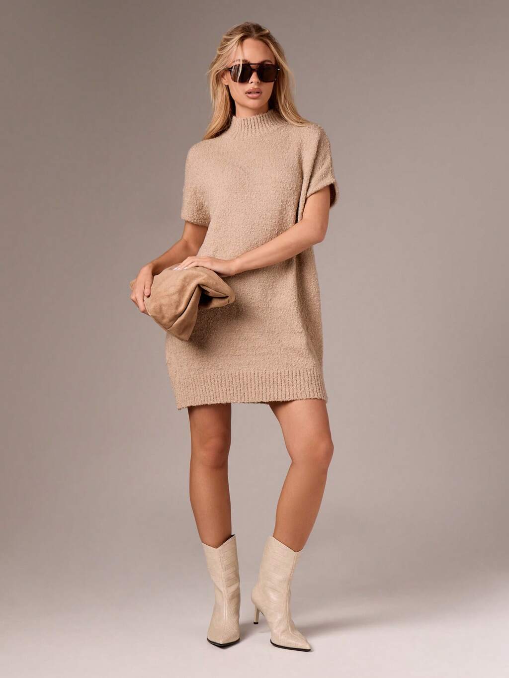 AiiRZ Robe pull mini à col montant ample, tricot douillet pour l'automne et l'hiver, pull décontracté