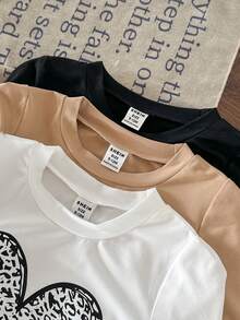SHEIN 3 piezas Camiseta de manga larga con estampado de letras de ajuste ceñido para niñas, conjunto versátil y casual dulce, otoño - Multicolor - View 3