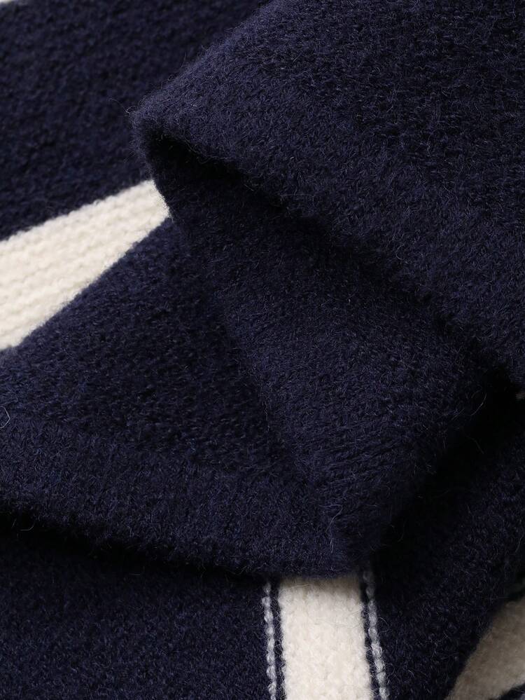 Women's Casual Colorblock Striped Crew Neck Cardigan, Autumn