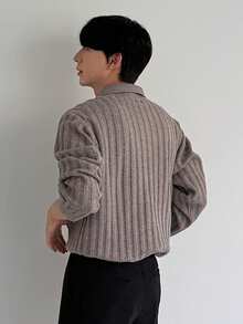 DAZY Men's Solid Brown Half-Zip Design Commuter Sweater, Autumn/Winter - Brown - View 2