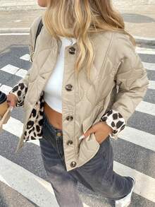 Serisse Women's Quilted Padded Coat With Front Button Closure, Casual & Warm For Autumn/Winter,Cozy Fall And Winter Clothes For Women - Apricot - View 1