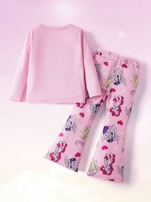 My Little Pony X SHEIN 少女可爱小马印花长袖T恤和裤子套装，秋季 - 彩色 - 查看 3