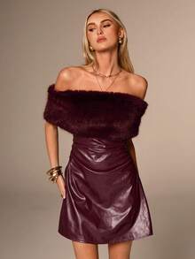 Avantive Burgundy Autumn 70s Night Out Party Mini Dress,Women's Off-Shoulder Bodycon Halloween Costumes,Vintage Y2k Christmas Dress,Country Concert Outfit - Burgundy - View 3