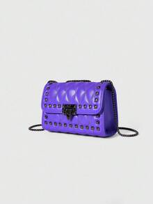 ROMWE Goth 全新女士时尚百搭链条单肩斜挎小方包 - 紫色 - 查看 5