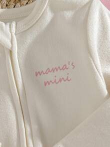 Loomiva Newborn Baby Boy/Girl Solid Color Letter Print Soft Knit Crew Neck Long Sleeve Romper + Headband Set - Multicolor - View 2