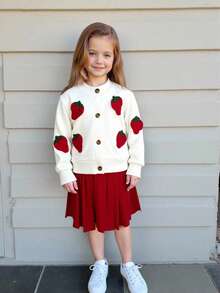 SHEIN Elladie kids Bộ áo len cardigan thêu hình quả dâu tây dễ thương cho bé gái kèm chân váy xếp ly. Áo len đan này có thiết kế thêu hình quả dâu tây rực rỡ, kết hợp với vải đan mềm mại, vừa thời trang vừa thoải mái. Kết hợp với chân váy xếp ly màu đỏ cổ điển, viền váy xếp ly tự nhiên tôn lên vẻ ngọt ngào và thanh lịch. Chất liệu mềm mại đảm bảo trải nghiệm mặc thoải mái, phù hợp với mùa thu/đông. - trắng - Xem 2