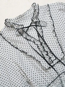 Omancia Vestido elegante de manga comprida com estampa de bolinhas - Branco - Ver 4