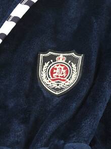 男童海军蓝黑白条纹毛绒连帽长袍 - 彩色 - 查看 6