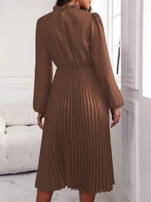 EMERY ROSE Solid Color Lantern Sleeve Dress With Pleated Hem Maxi Women Outfit - Rust Brown - View 2