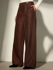 Aveloria Modichic Fashionable High-Waisted Loose Flowy Straight Leg Casual Wide Leg Pants, Versatile For Commuting - Burgundy - View 5